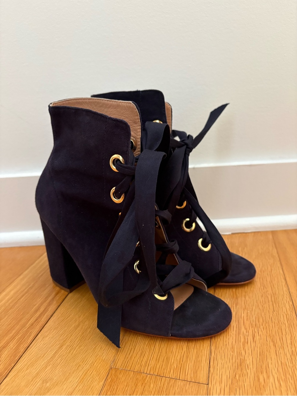 Ulla Johnson Dark Blue Suede Lace Up Heels Size 6.5